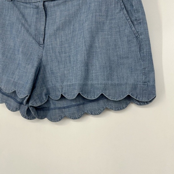 J Crew Blue Chambray Shorts Scallop Trim Slash Pockets 4" Inseam Size 14 - Picture 3 of 9